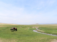 3日目:乗馬 川べりは緑が濃いです。